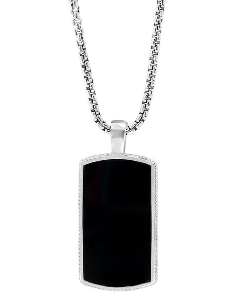 EFFY® Men's Black Agate Dog Tag 22" Pendant Necklace in Sterling Silver