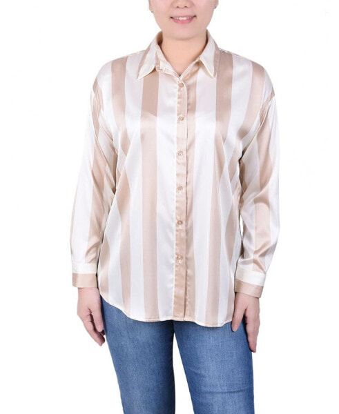 Women's Long Sleeve Striped Satin Blouse