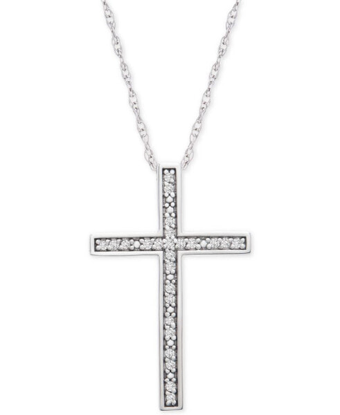 Macy's diamond Cross Pendant Necklace (1/10 ct. t.w.) in Sterling Silver