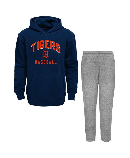 Toddler Boys and Girls Navy, Gray Detroit Tigers Play-By-Play Pullover Fleece Hoodie and Pants Set