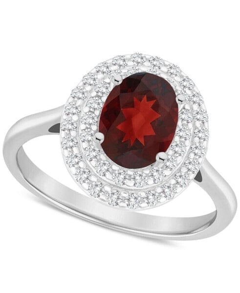 Rhodolite Garnet (1-1/2 ct. t.w.) & White Topaz (3/8 ct. t.w.) Oval Halo Ring in Sterling Silver (Also in Citrine, Blue Topaz, Amethyst, & Peridot)