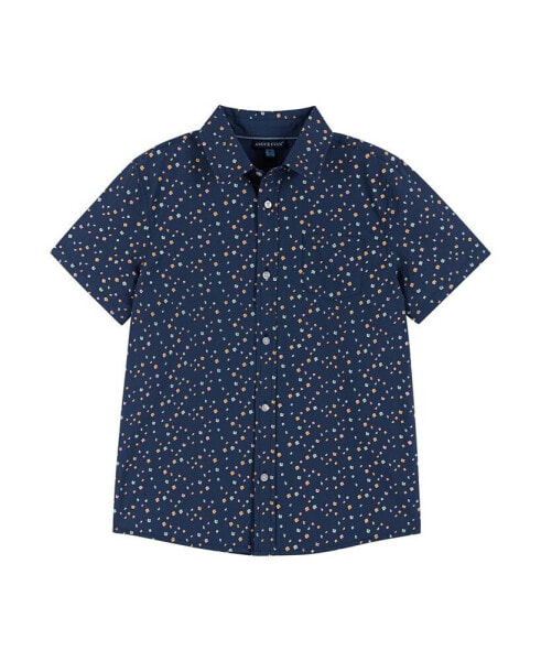 Toddler Boys / Navy Floral Print Buttondown Shirt