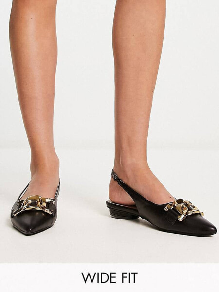 RAID Wide Fit flat shoes with gold buckle in black