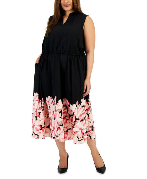 Plus Size Jenna Border-Hem Elastic-Waist Midi Dress