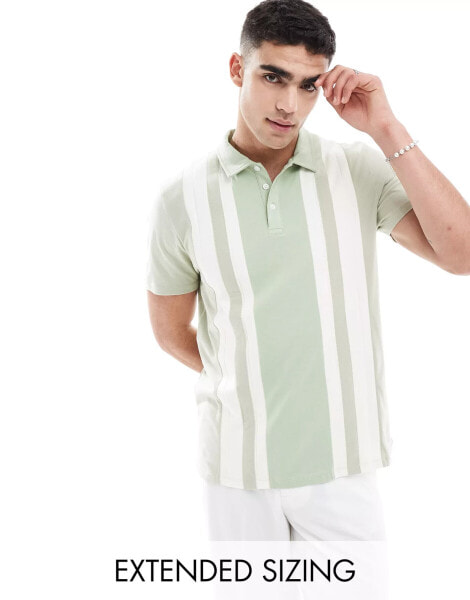 ASOS DESIGN polo in green and white stripe