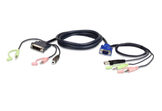 Разъем и переходник Aten ATEN 2L-7DX2U - 1.8 м - VGA (D-Sub) + 3.5 мм + USB Type-A - DVI-I + 3.5 мм + USB Type-B - Мужской - Мужской - Черный - Зеленый - Розовый