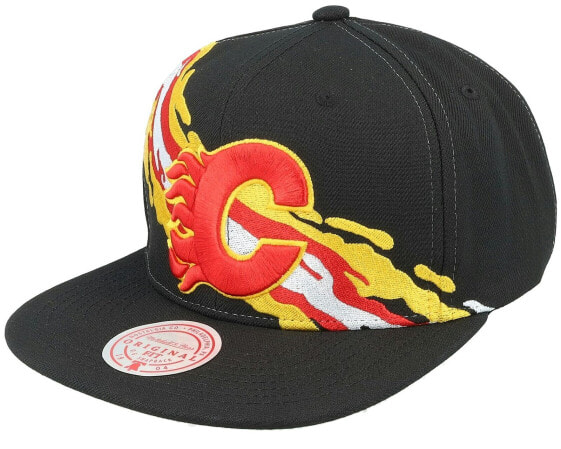 MENS MITCHELL & NESS NHL VINTAGE PAINTBRUSH SNAPBACK FLAMES - BLACK