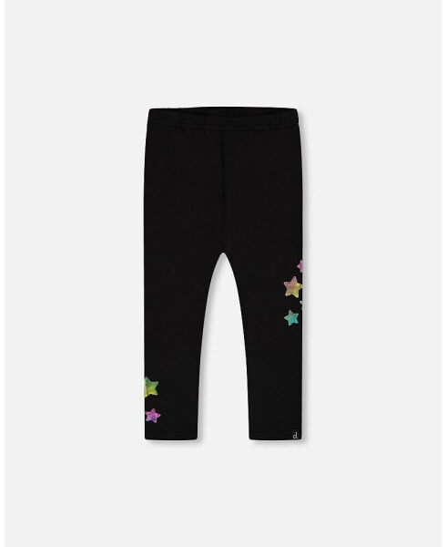 Big Girls Leggings Black Printed Stars