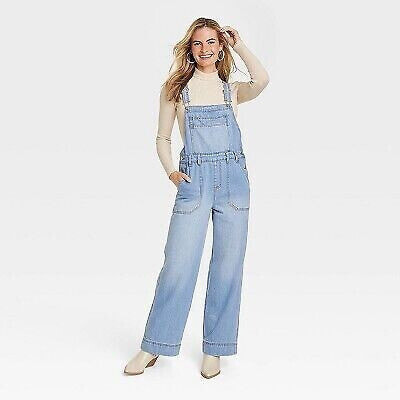 Women's Wide Leg Denim Overalls - Universal Thread Light Wash 0