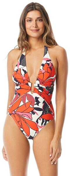 Vince Camuto Women's 183960 Wild Lotus Plunging Wrap One-Piece Swimsuit Size 14