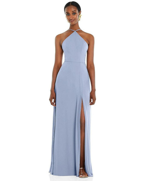 Womens Diamond Halter Maxi Dress with Adjustable Straps