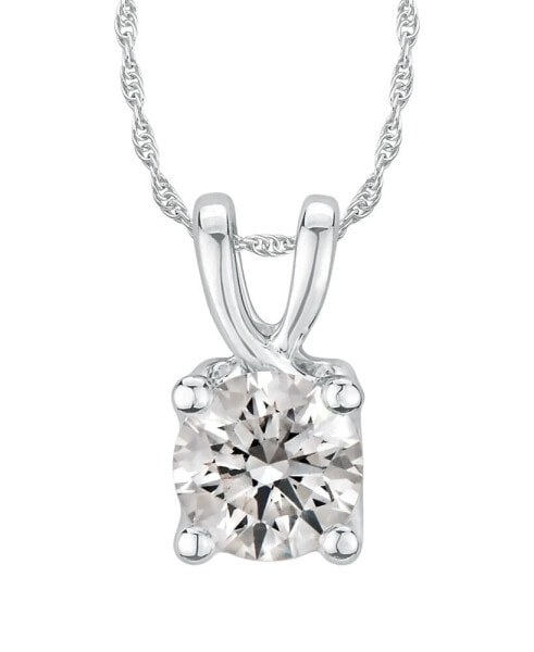 GIA Certified Diamond Solitaire 18" Pendant Necklace (1 1/2 ct. t.w.) in 14K White Gold