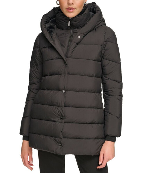 Women's Bibbed Hooded Puffer Coat, Created for Macy's