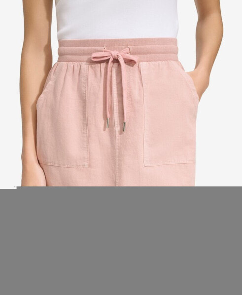 Andrew Marc New York Women's Washed Linen High Rise Skirt with Twill Side Taping
