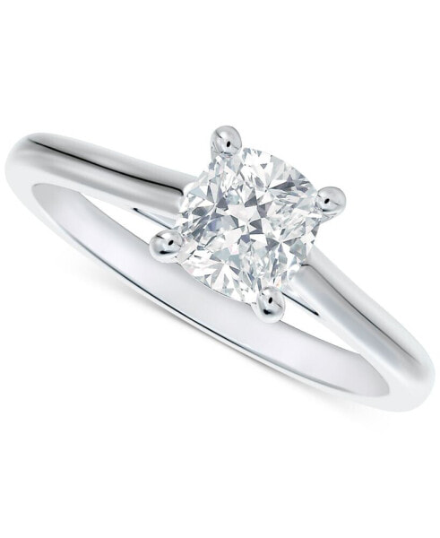 Diamond Cushion-Cut Cathedral Solitaire Engagement Ring (1/2 ct. t.w.) in 14k White Gold