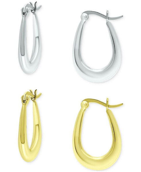 2-Pc. Set Polished Oval Hoop Earrings in Sterling Silver & 18k Gold-Plate, Created for Macy's
