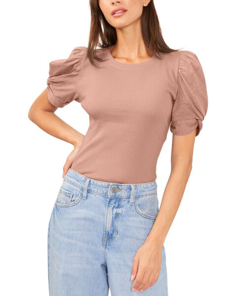 Women's Puff Sleeve Short Sleeve Knit T-shirt