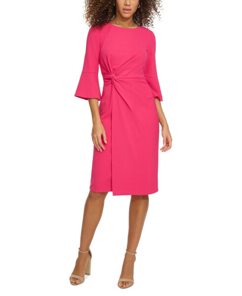 Women's Bell-Sleeve Twist Sheath Dress