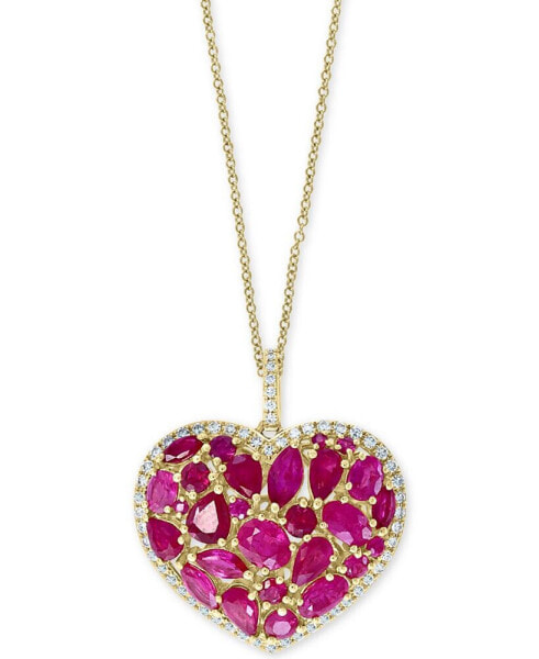 EFFY® Ruby (4-3/4 ct. t.w.) & Diamond (1/3 ct. t.w.) Heart 18" Pendant Necklace in 14k Gold