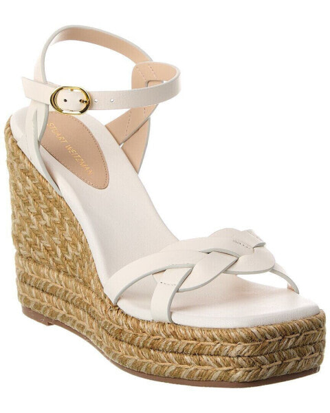 Stuart Weitzman Braida Max Leather Wedge Espadrille Women's White 10