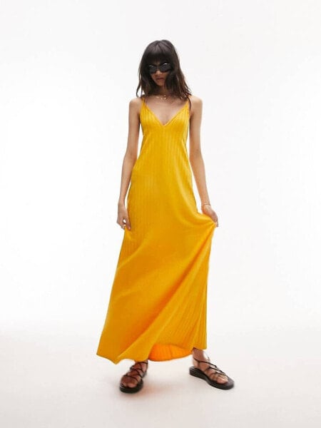 Topshop wide rib chuck on jersey maxi dress in saffron