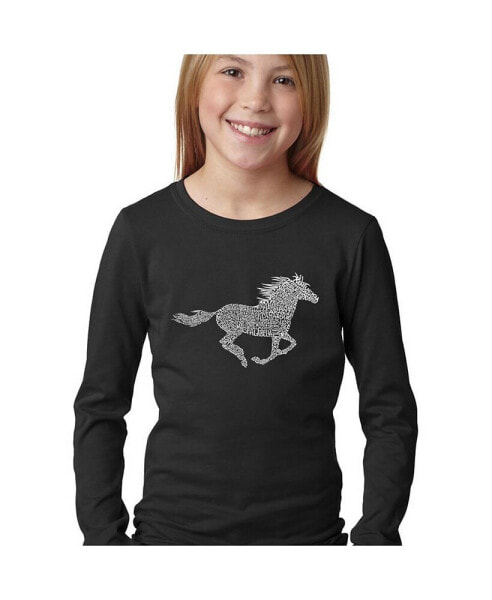 Girls Word Art Long Sleeve T-Shirt - Horse Breeds