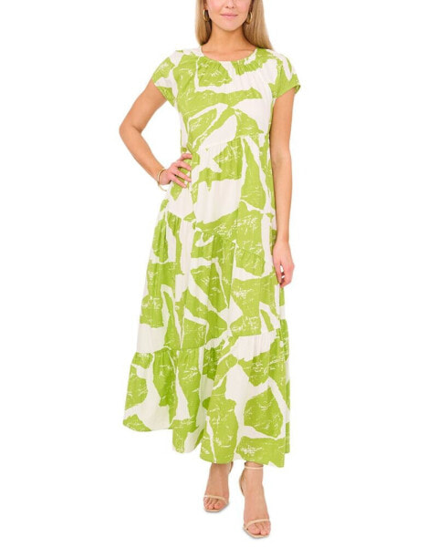 Women's Printed Cap-Sleeve Maxi Dress