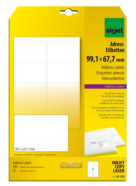 Sigel LA322 - White - Non-adhesive label - Universal - Rounded rectangle - A4 - 99.1 x 67.7 mm