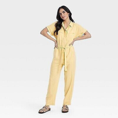 Women's Short Sleeve Linen Boilersuit - Universal Thread Yellow 8