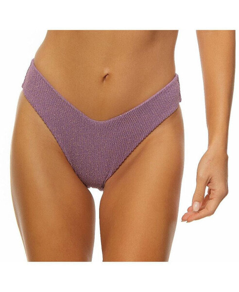 Women's Crinkle Lurex Reversible V Front Classic Bikini Bottom