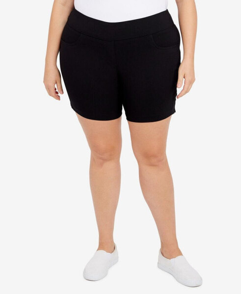 Plus Size Essentials Solid Color Tech Stretch Shorts with Elastic Waistband