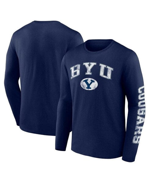 Men's Navy BYU Cougars Distressed Arch Over Logo Long Sleeve T-shirt