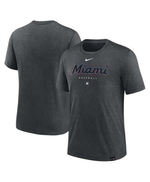 Men's Heather Charcoal Miami Marlins Authentic Collection Early Work Tri-Blend Performance T-shirt