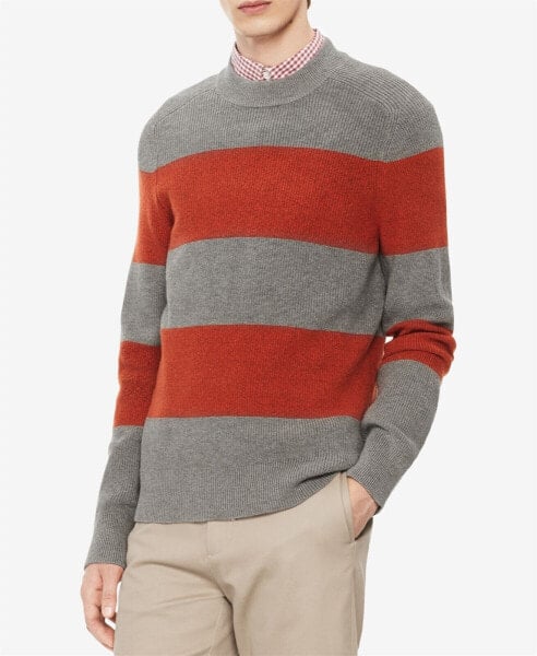 Calvin Klein 159850 Men's Mock-Neck Striped grey and Orange Sweater Sz. XL