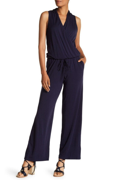 Max Studio Women's Sleeveless Wide Leg Navy Blue Surplice Neck Jumpsuit Sz. XS