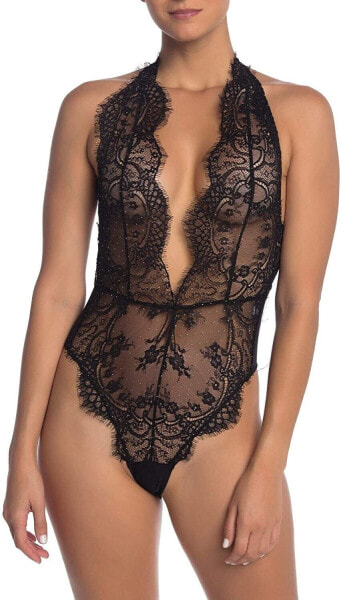 Free People 177197 Womens Tie Back Floral Sheer Lace Bodysuit Black Size Medium