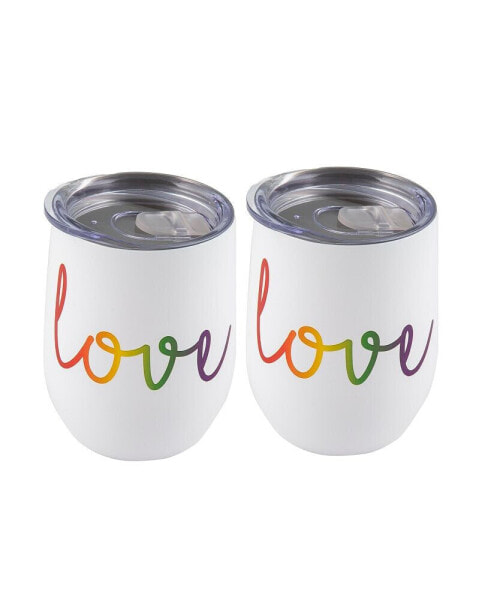 Double Wall 2 Pack of 12 oz White Wine Tumblers with Metallic "Love" Decal