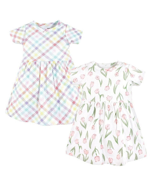 Baby Girls Cotton Dresses, Pink Tulips