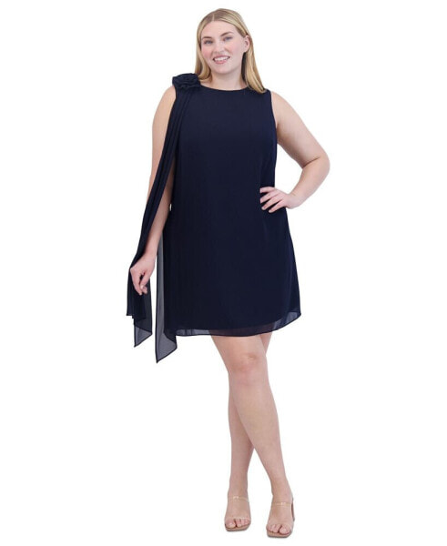 Plus Size Draped-Shoulder Boat-Neck Dress