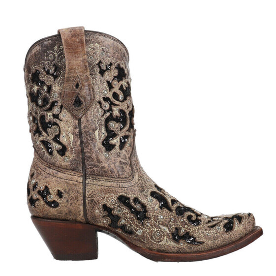 Corral Boots Glitter TooledInlay & Crystals Sequins Snip Toe Cowboy Booties Wome