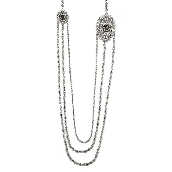 Silver-Tone Crystal Flower Triple Chain Necklace 30"