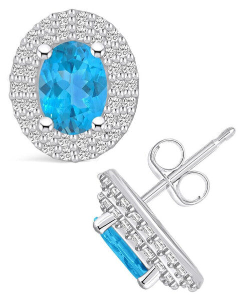 Topaz (2 ct. t.w.) and Diamond (1/2 ct. t.w.) Halo Stud Earrings in 14K White Gold
