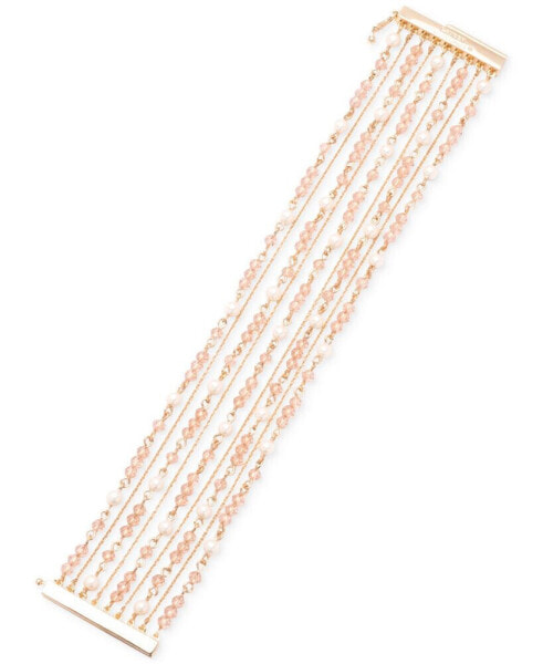 Gold-Tone Bead & Imitation Pearl Multi-Row Flex Bracelet