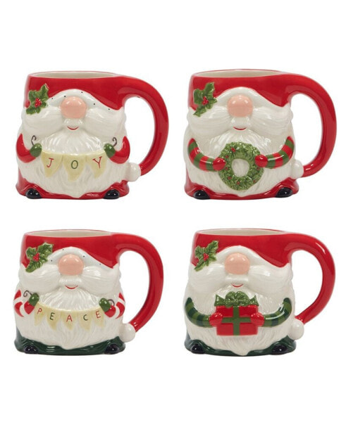 Christmas 18 oz 3-D Gnome Mugs Set of 4, Service for 4