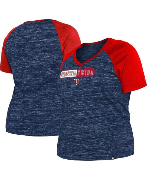 Women's Navy Minnesota Twins Plus Size Space Dye Raglan V-Neck T-shirt