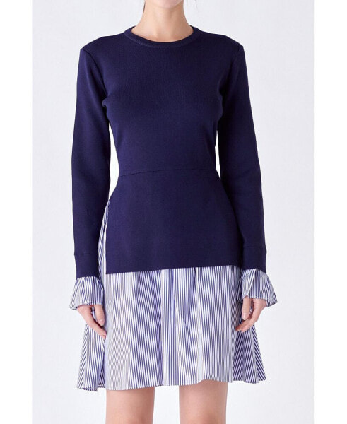 Women's Poplin Combo Knit Dress