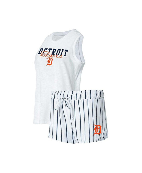 Women's White Detroit Tigers Reel Pinstripe Tank Top and Shorts Sleep Set