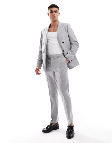 River Island crepe stripe suit trouser in grey