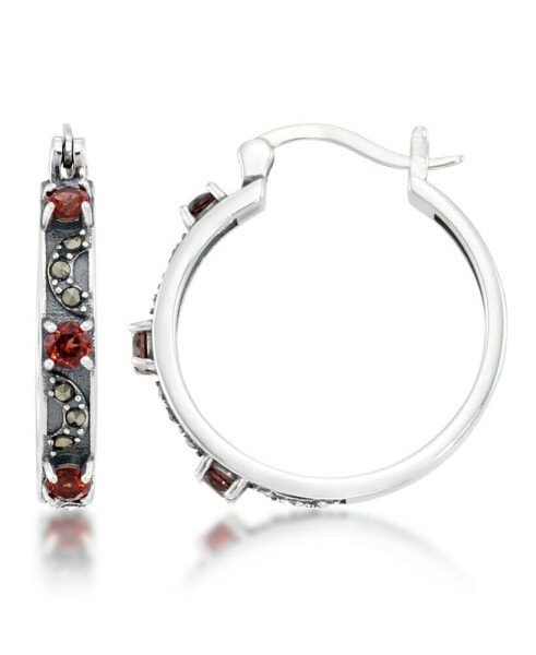 Серьги Macy's Garnet Hoops Glitz