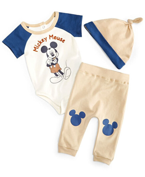 Baby Boys Mickey Mouse Bodysuit, Pants & Hat, 3 Piece Set